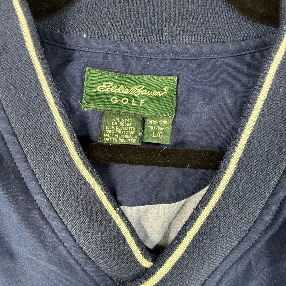 Eddie‎ Bauer Golf Mens Large Tall Navy Blue V-Neck Windbreaker Pullover Sweater